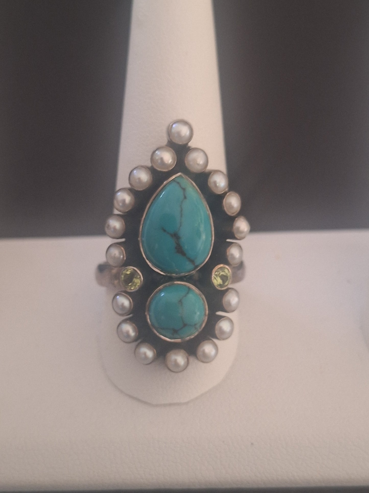 Nikki Butler Turquoise Ring. Vintage Pearl Peridot Ring