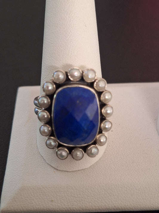 Lapis Lazuli and Pearl Statement Ring