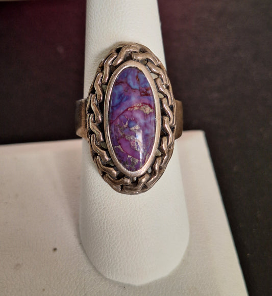 Sterling Silver 925 Purple Turquoise Oval Cabochon Ring