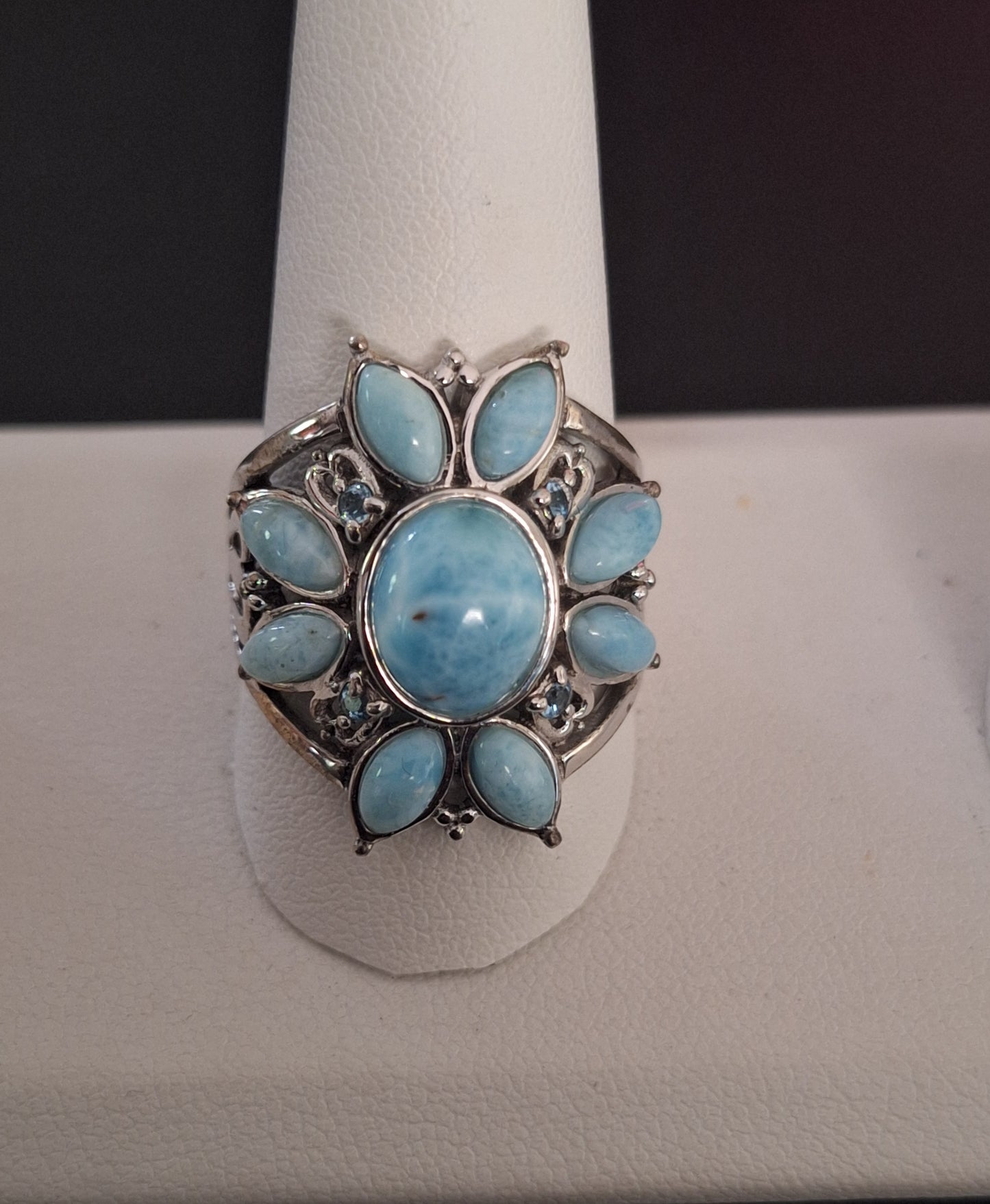 Colleen Lopez Sterling Silver Larimar, Swiss Topaz & White Topaz Ring