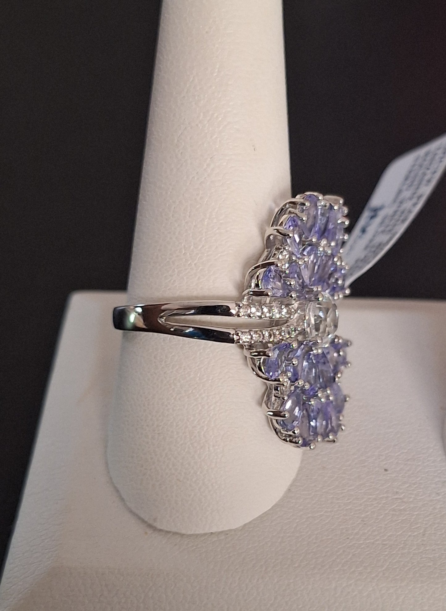 Victoria Wieck 5.07CTW Pear Shaped Tanzanite .80CTW White Topaz Ring Designer Sterling Silver 925