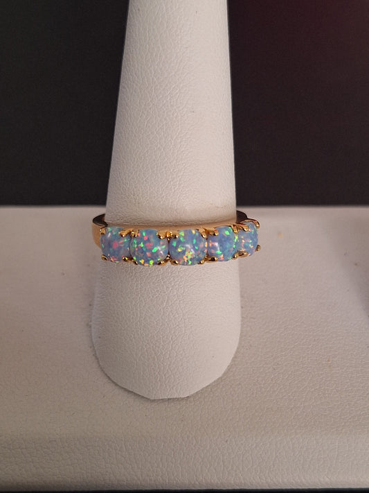 Stunning Vintage 925 Sterling Silver Gold Plated magical pink & white opal gemstone Ring