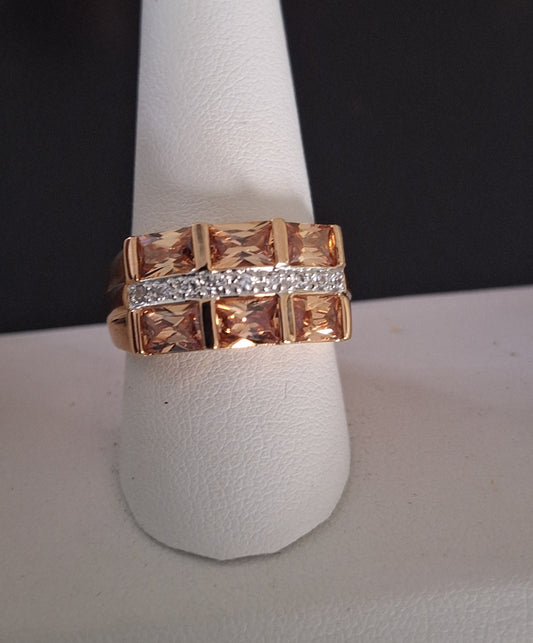 Rose Gold Rare Spesartite Garnet Ring Six Stone