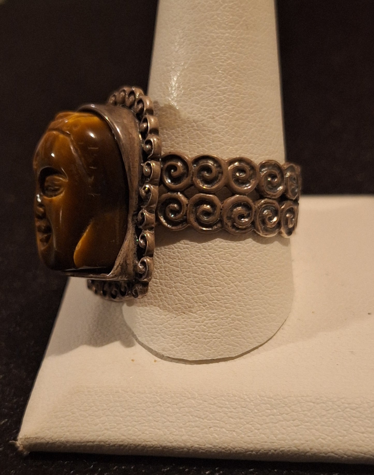 Sterling Silver Hand-Carved Buddha Head Tiger's Eye