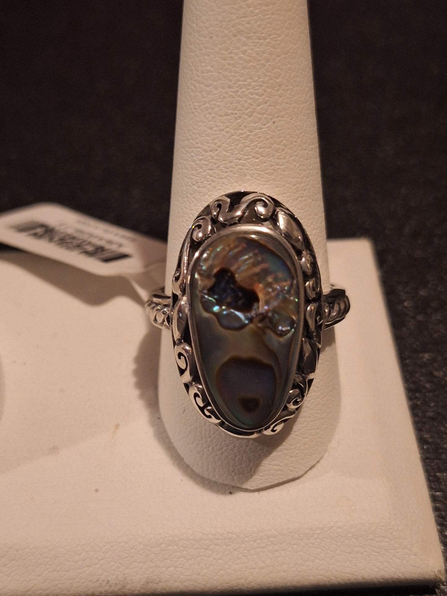 Abalone Shell Rhodium Slice Ring Over Sterling Silver