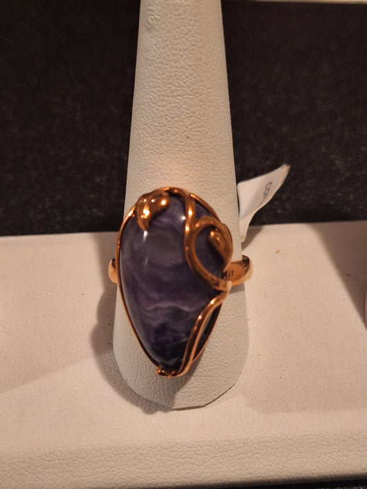 Copper Purple Charoite Mosaic Mystical Healing ring