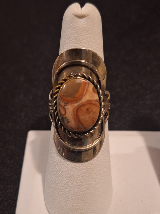 Vintage Sterling Silver Banded Agate Ring
