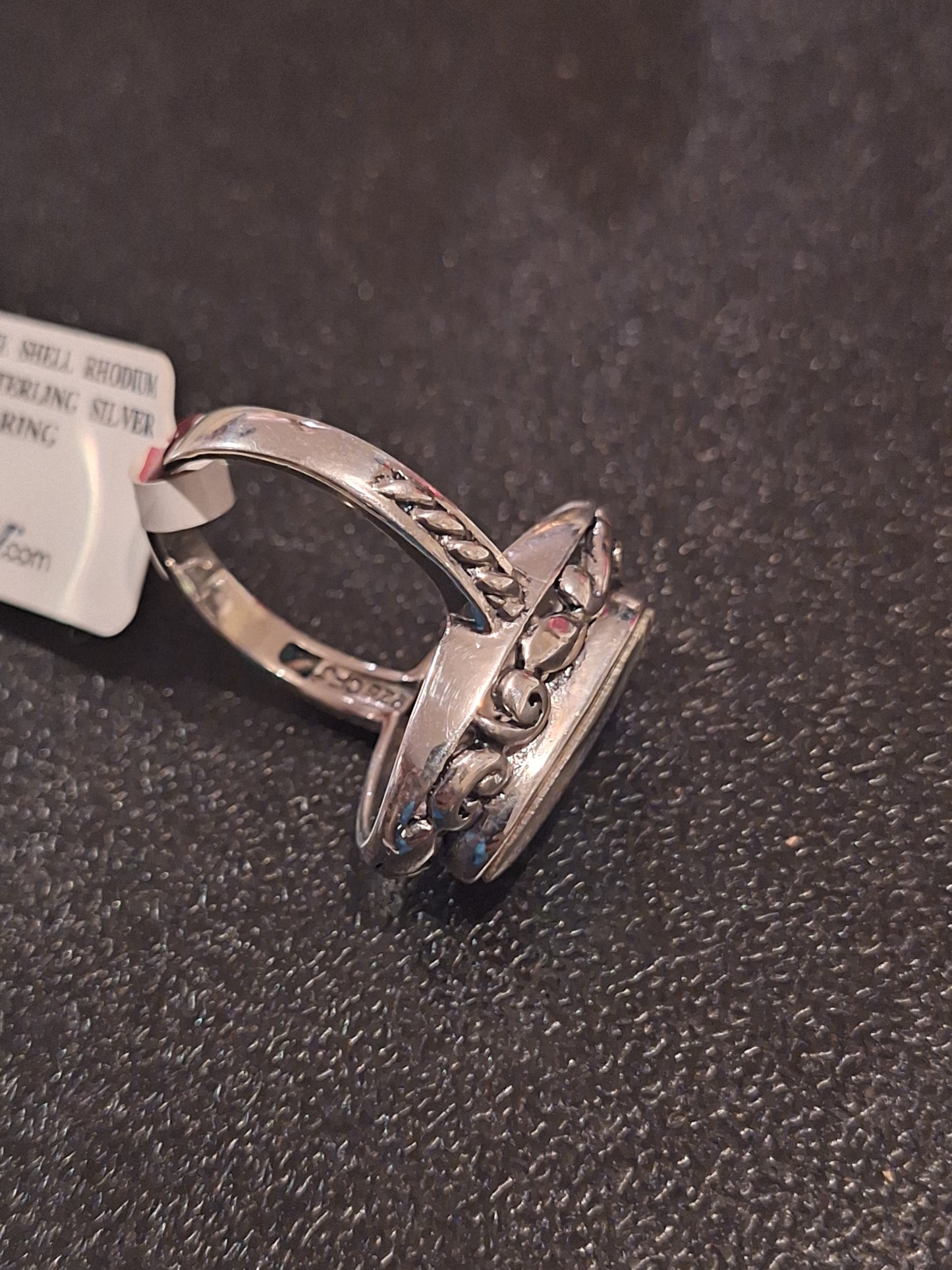 Abalone Shell Rhodium Slice Ring Over Sterling Silver