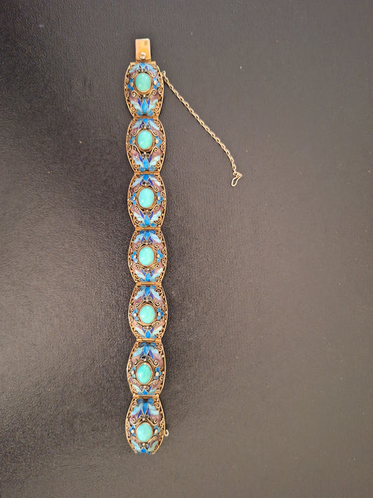 Chinese Gilded Silver Turquoise Bracelet