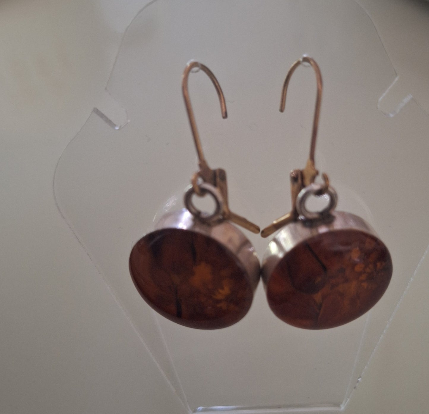 Blood Moon Amber Cabochon Sterling Silver Earrings