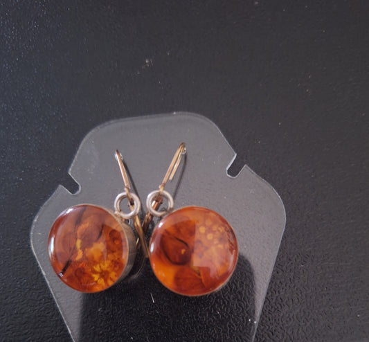Blood Moon Amber Cabochon Sterling Silver Earrings