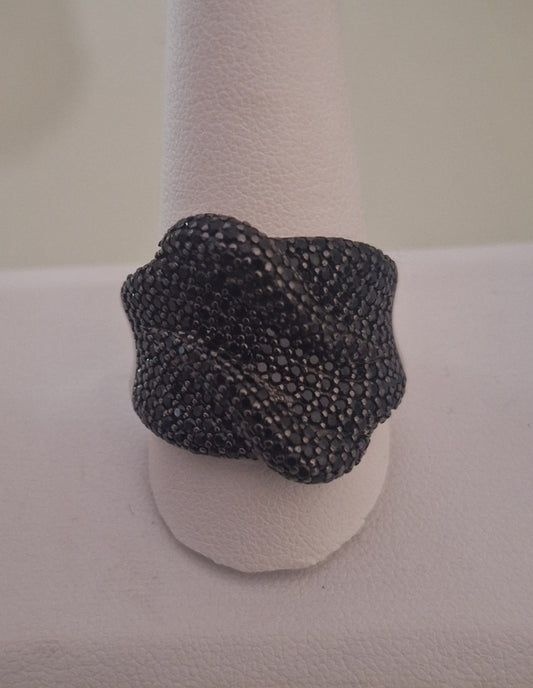Natural Black Spinel Micro Pave Wrap Sterling Silver