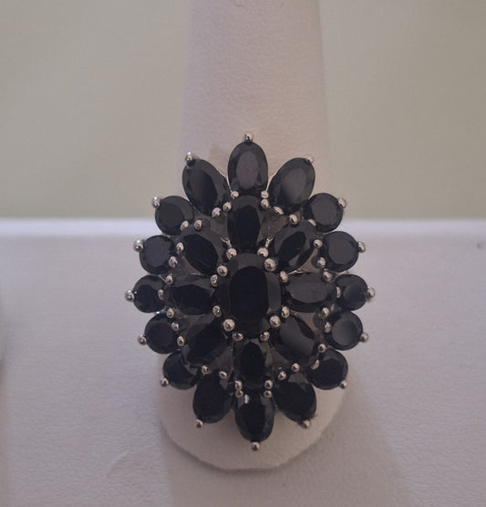Sterling Silver Cluster Genuine Black Spinel Ring