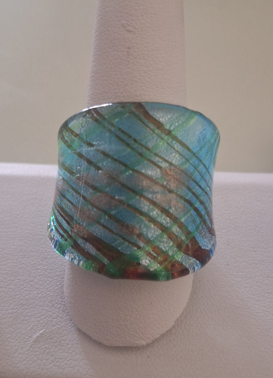New Murano Glass Rings For Women Colorful Line Transparent Bottom Finger Rings Handmade Glass