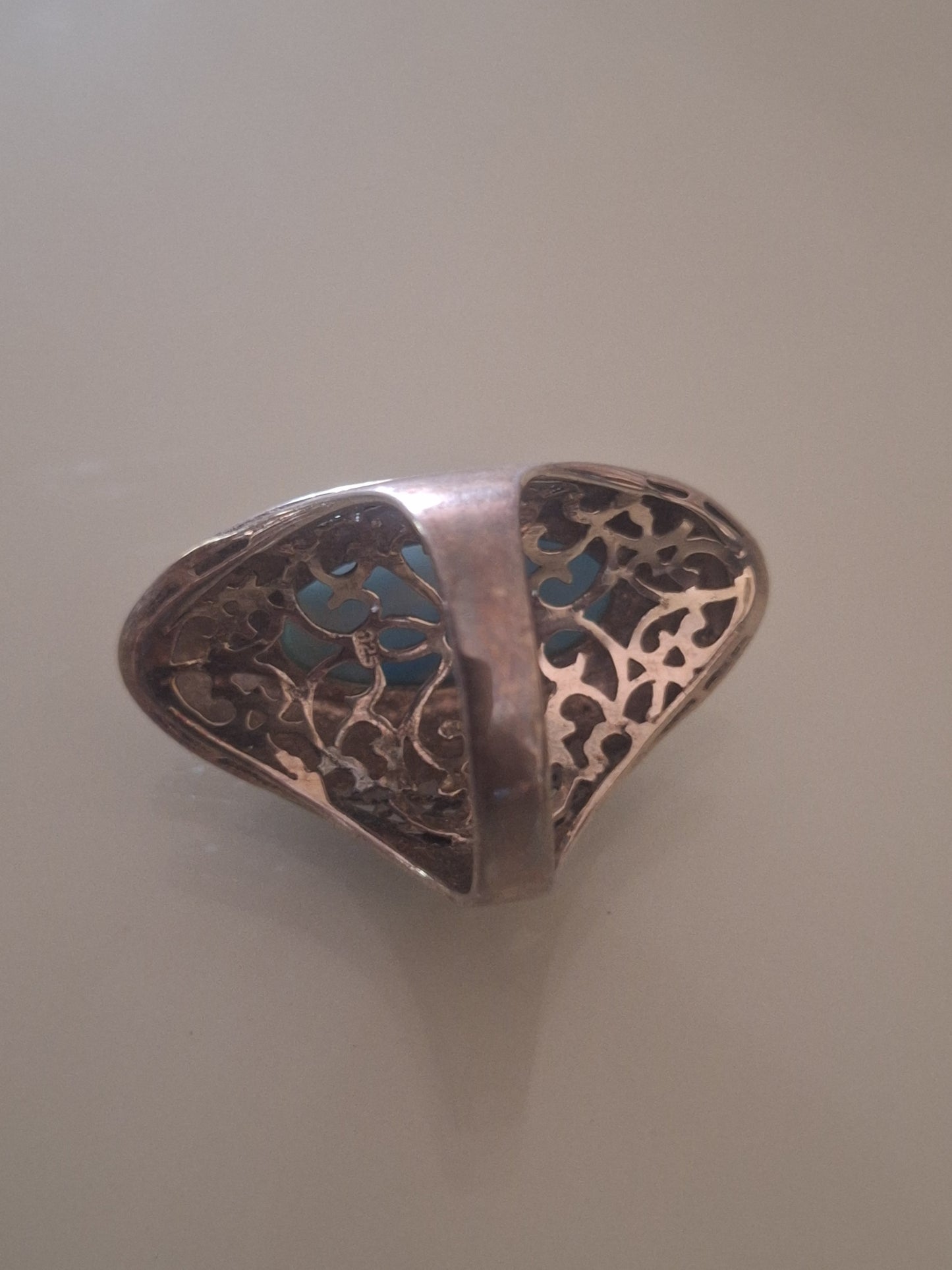 Sterling Silver Large Boho Larimar Statement Filigree Ring