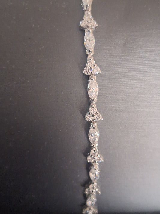 Elegant Sterling Silver Tennis Bracelet - Heart Oval-shaped Zirconia