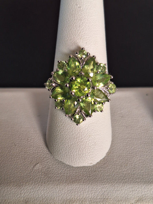 Green Peridot Rhodium Over Sterling Silver Ring