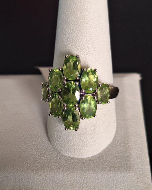 Peridot Cluster Ring Nine Oval Stones