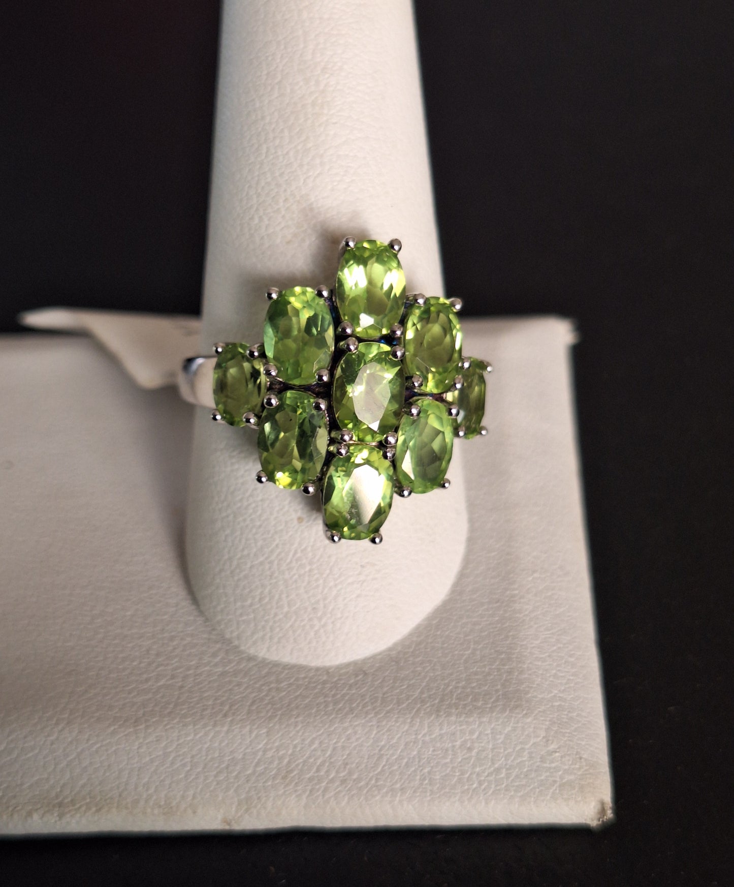 Peridot Cluster Ring Nine Oval Stones