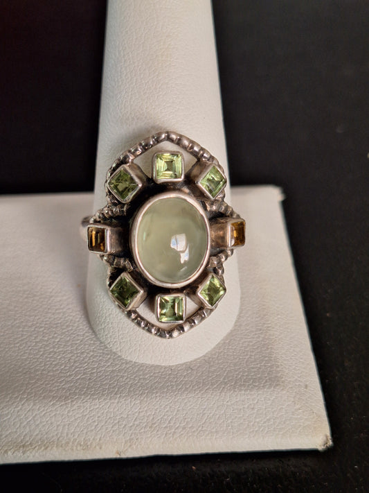 NB 925 Moonstone, Peridot and Citrine Ring