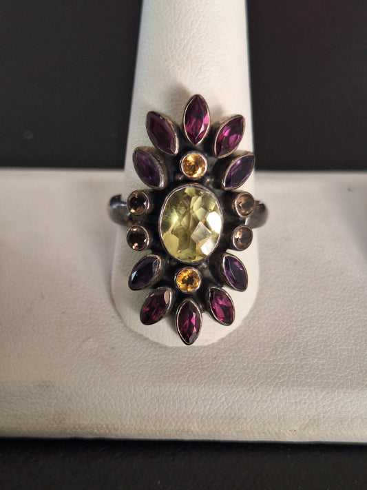 NB Sterling Silver 925 Amethyst Multi Gem Ring