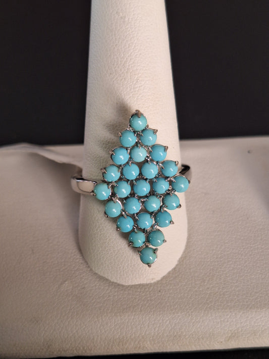 Vintage Sterling Silver Turquoise Cluster Ring
