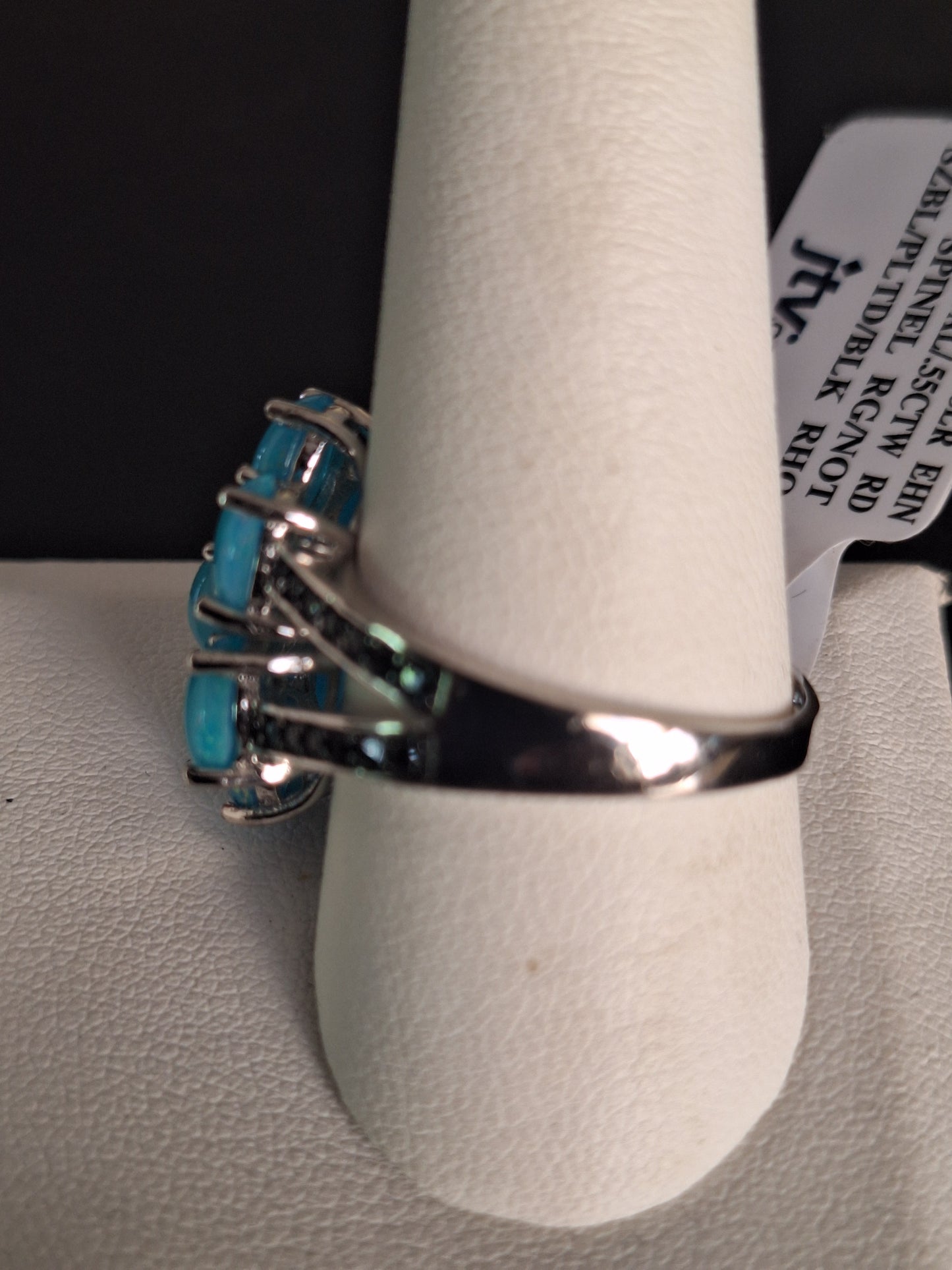 Sterling Silver Oval Blue Opal Black Spinel Ring