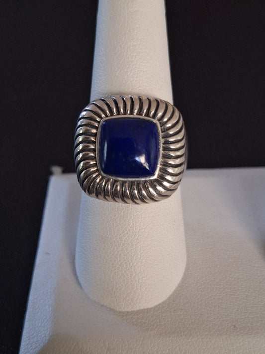 Sterling Silver Cable Style Lapis Lazuli Ring