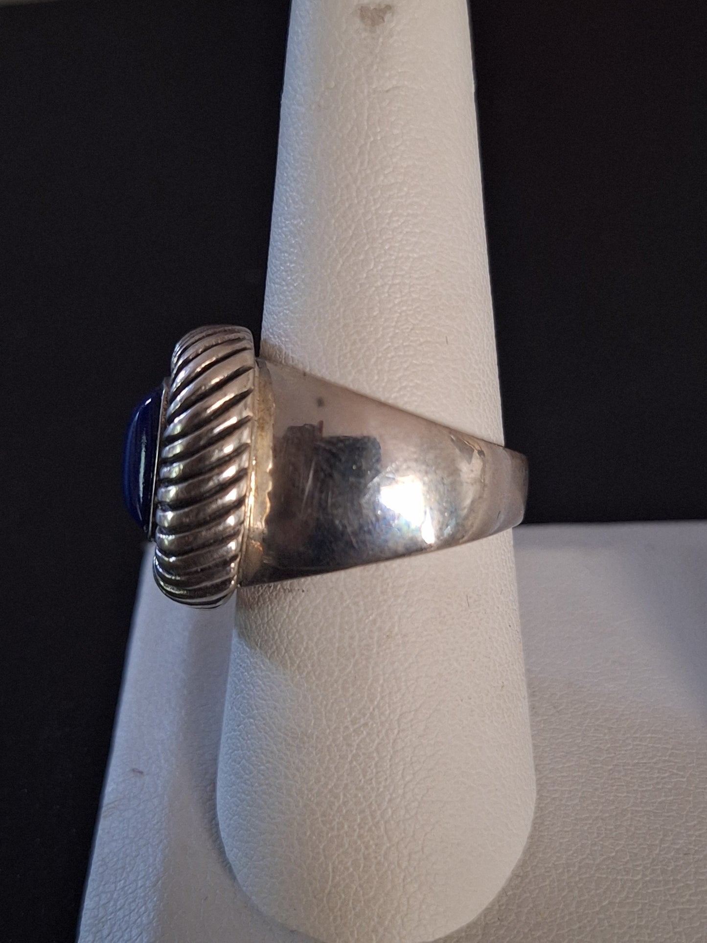 Sterling Silver Cable Style Lapis Lazuli Ring