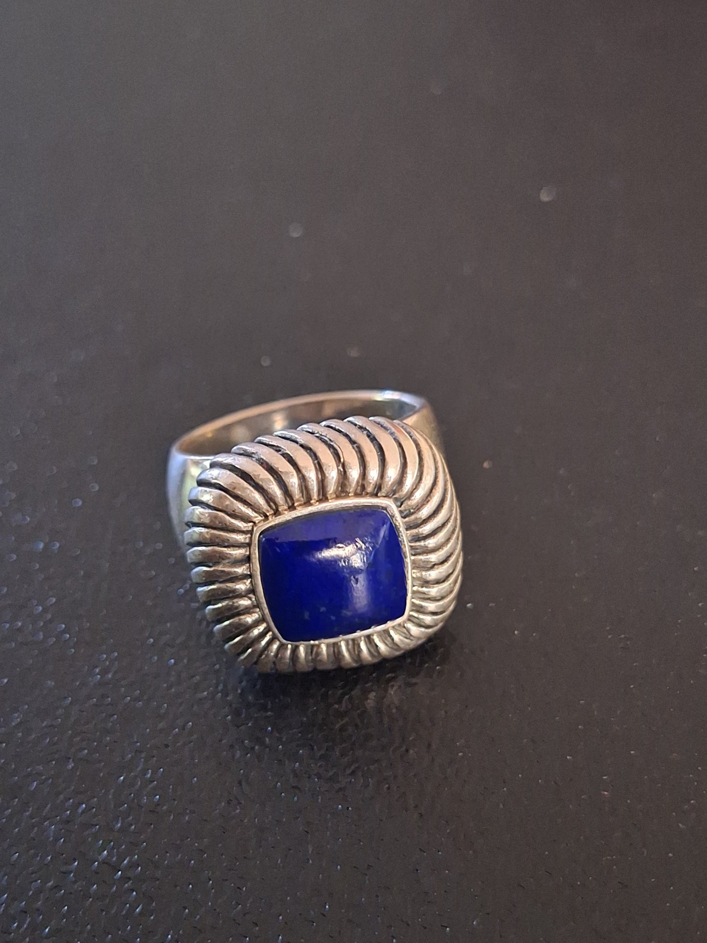 Sterling Silver Cable Style Lapis Lazuli Ring