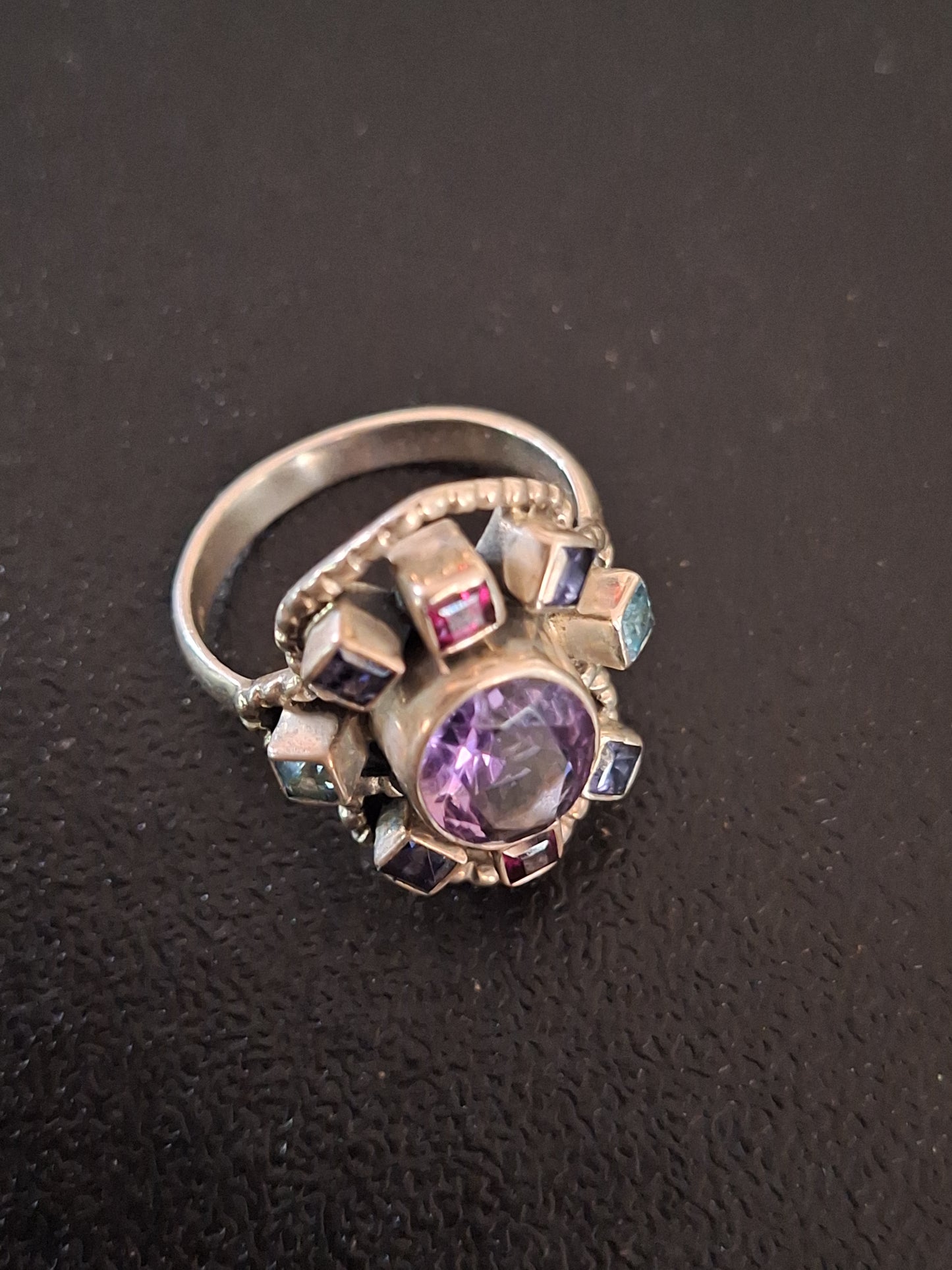 Nicky Butler-Oval Faceted Amethyst & Multi Gemstone-Sterling Silver Ring