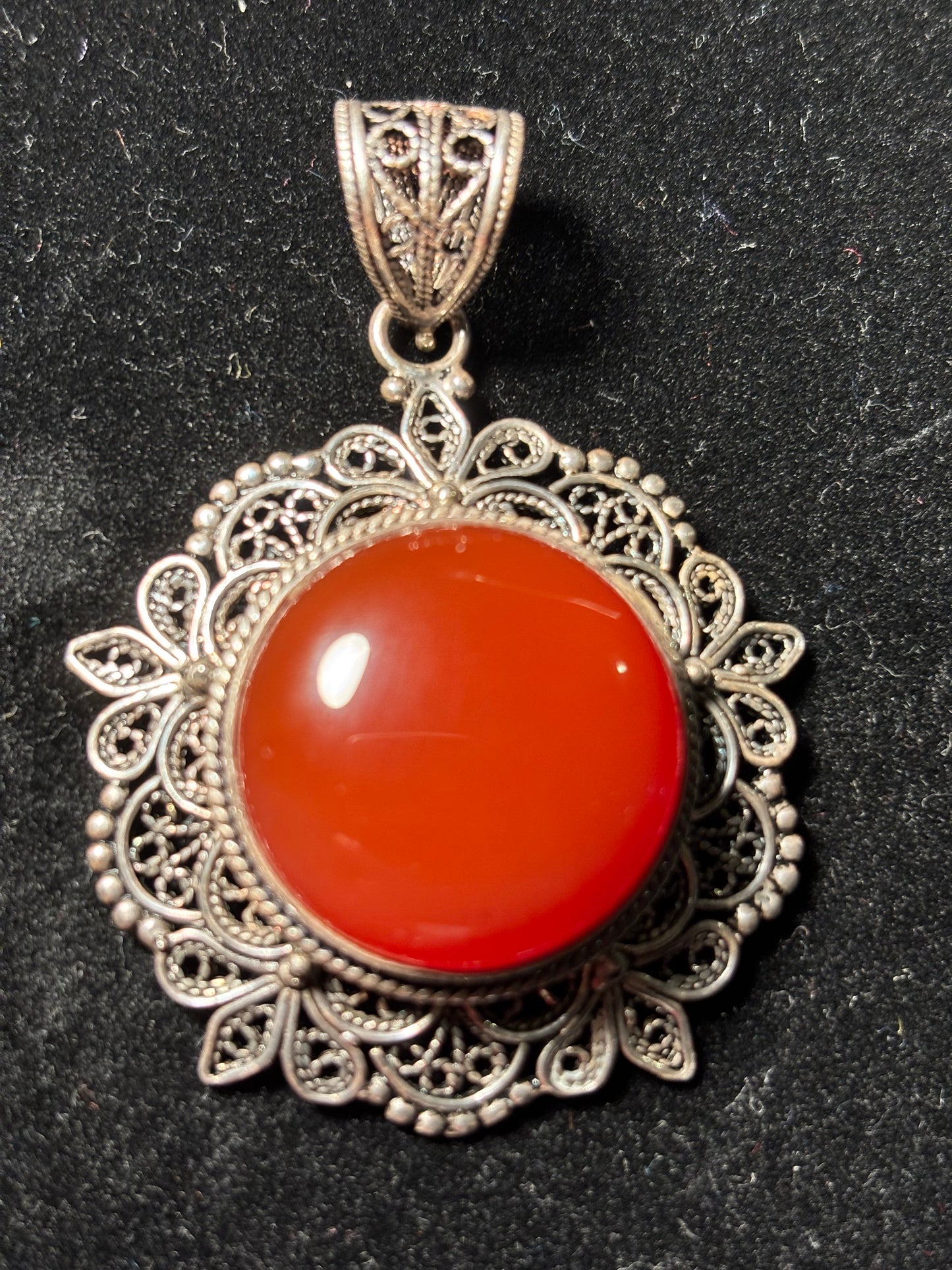 Sterling Silver Filigre Gemstone Large Pendant Turkey