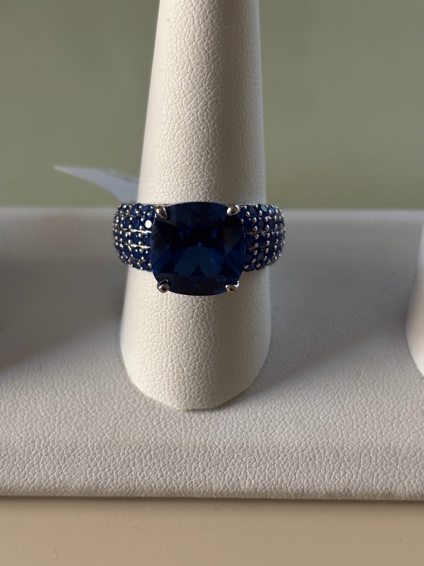 Blue Lab Created Spinel Rhodium Over Sterling Silver Ring
