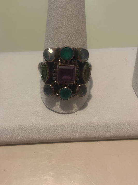 Nicky Butler Sterling Silver, Moonstone, Amethyst, Peridot Ring