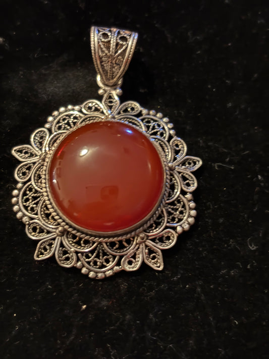 Sterling Silver Filigre Gemstone Large Pendant Turkey