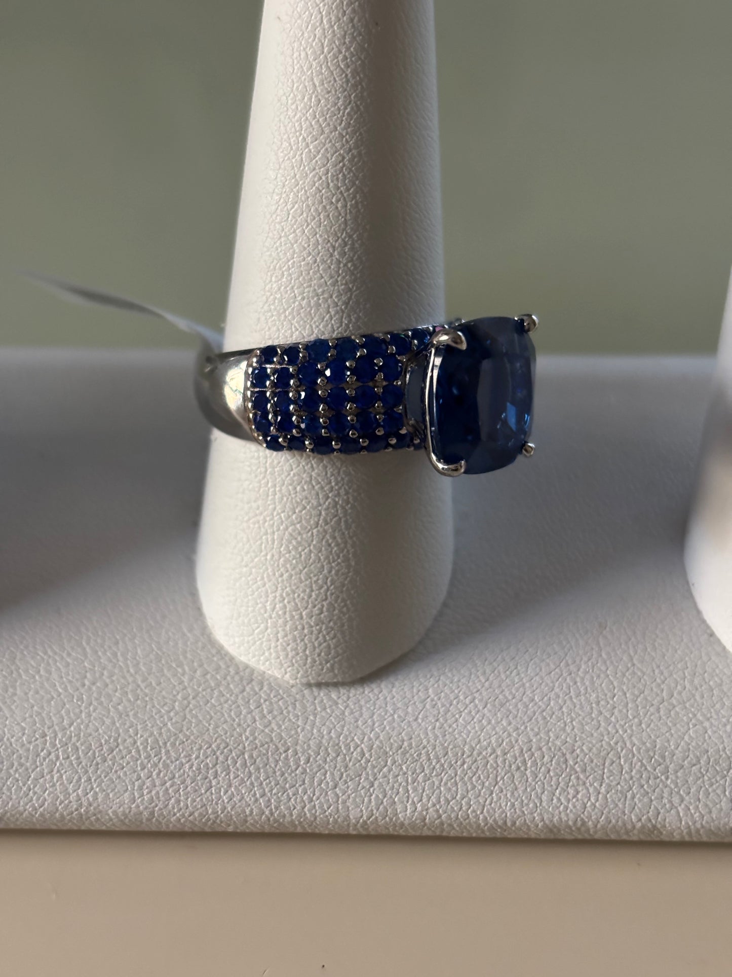 Blue Lab Created Spinel Rhodium Over Sterling Silver Ring