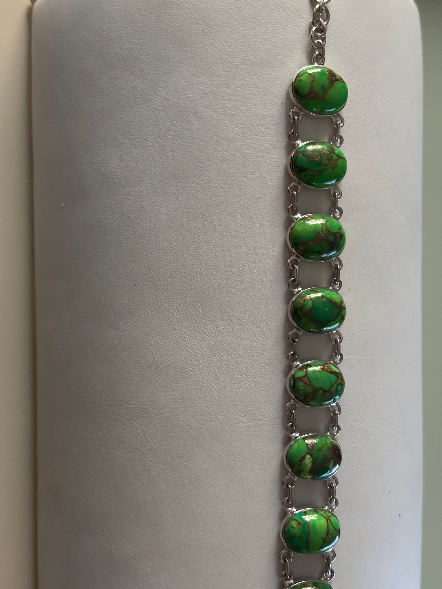 Green Copper Turquoise Sterling Silver Gemstone Bracelet