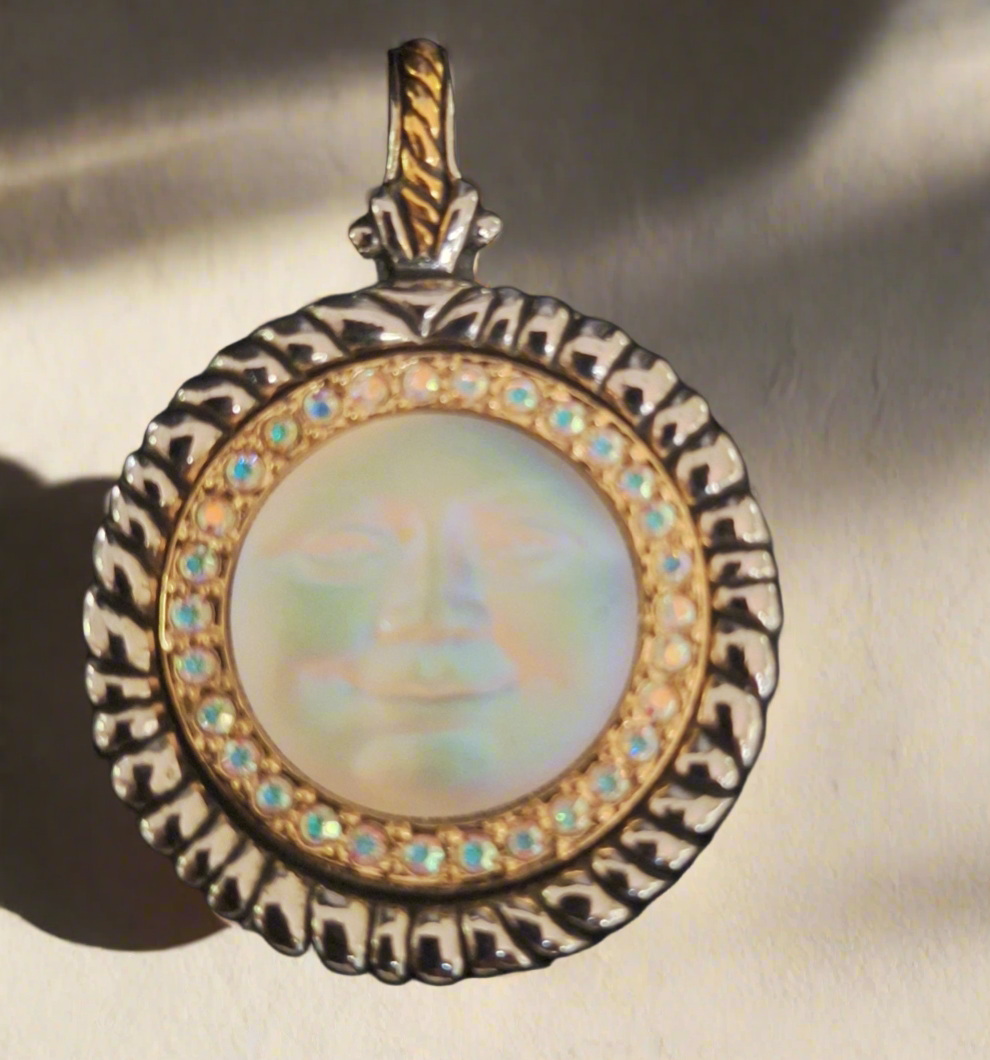 Kirk's Folly Crystal & Gold Tone Smiling Moon face Pendant