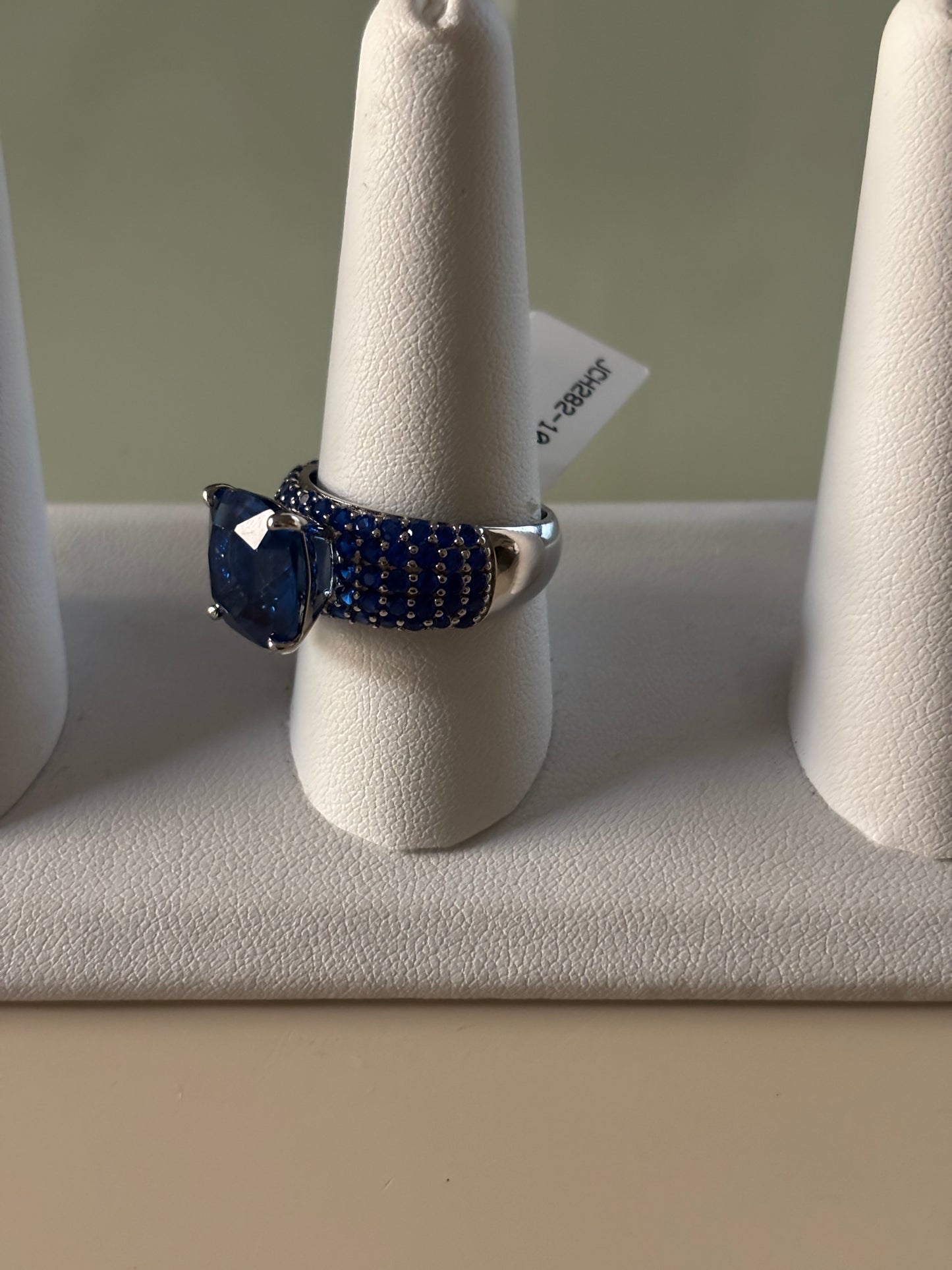 Blue Lab Created Spinel Rhodium Over Sterling Silver Ring