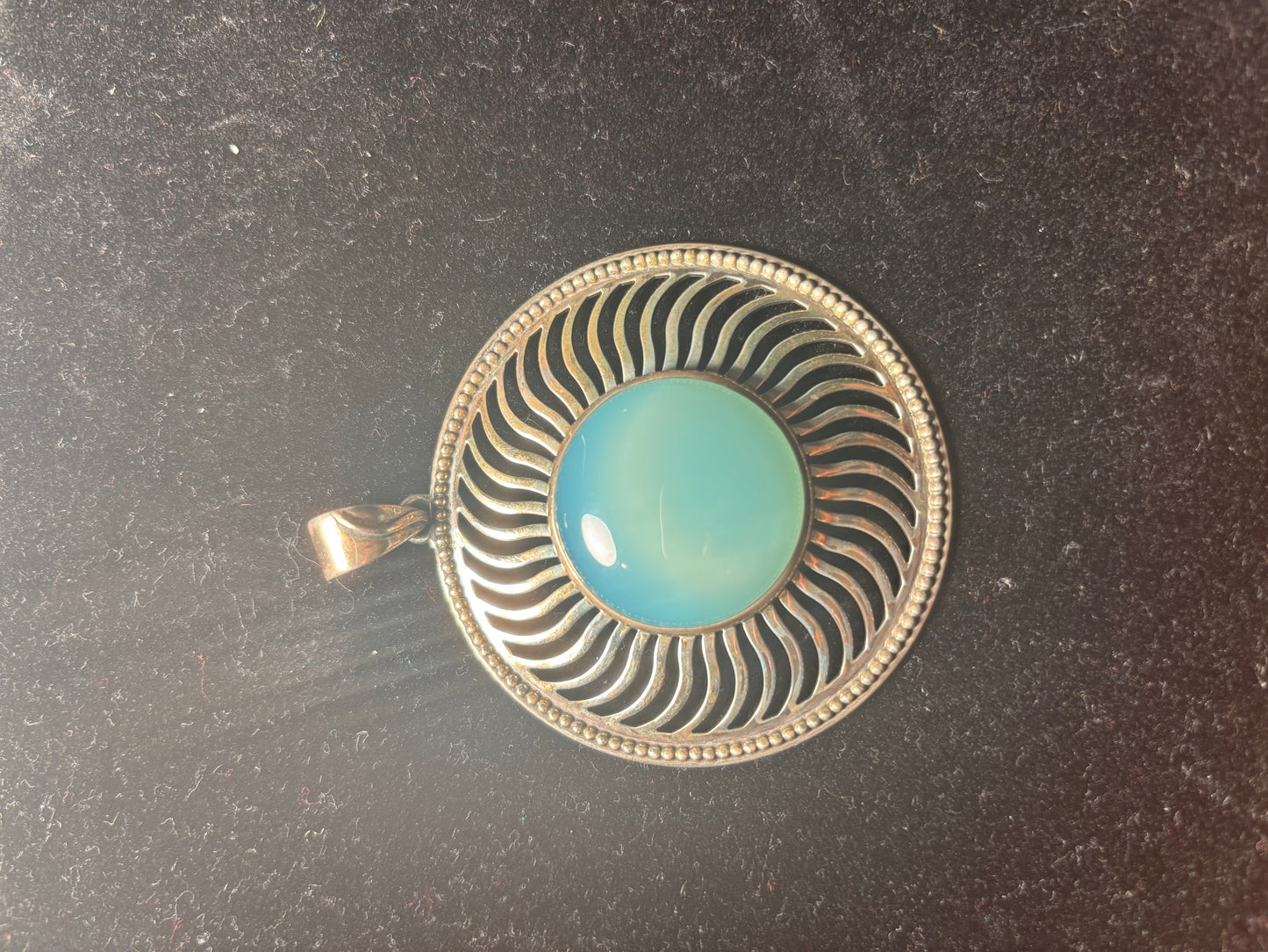 Doug Paulus dP 925 India Sterling Silver Blue Chalcedony 2.25"D Pendant Vintage