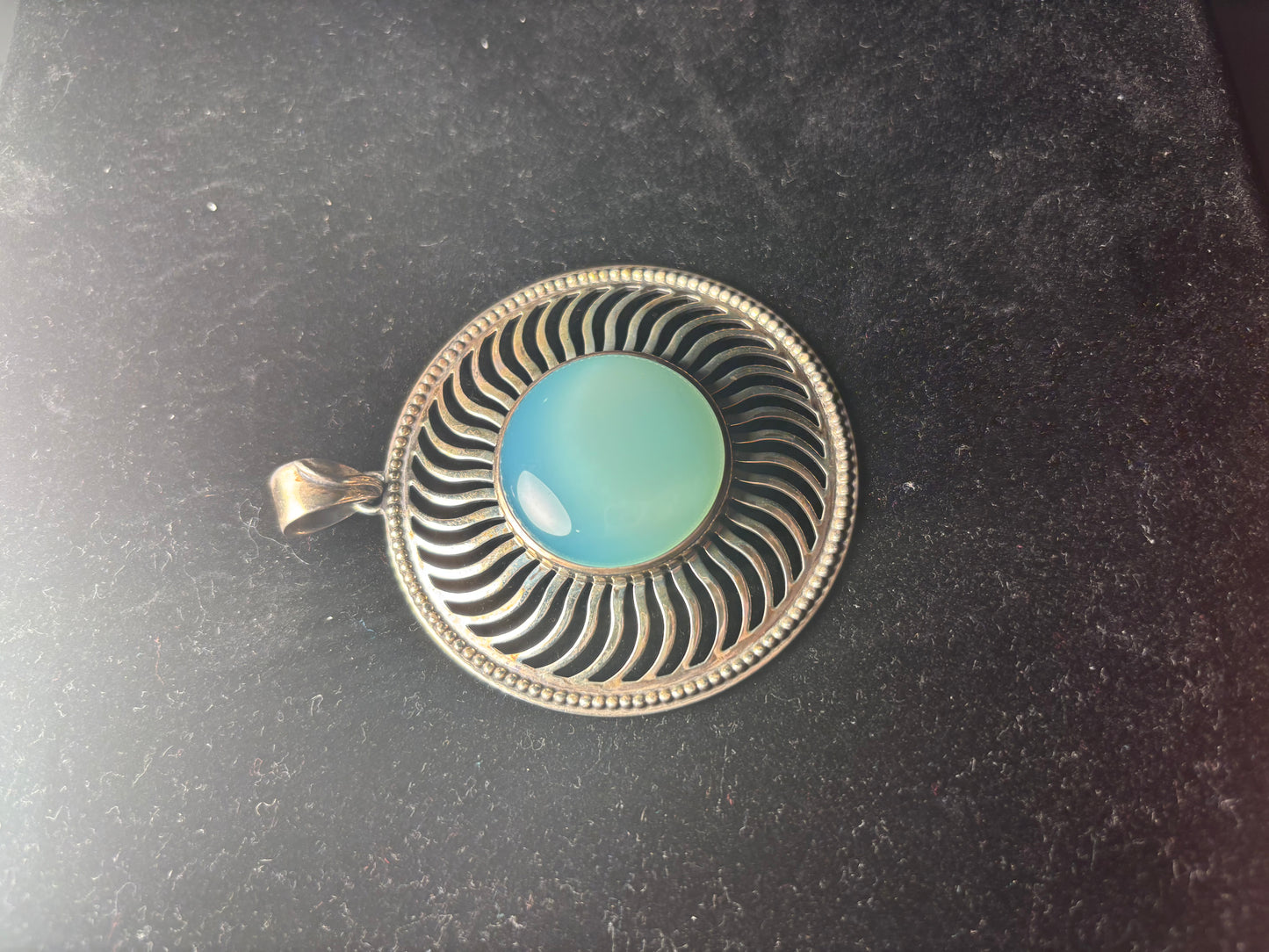 Doug Paulus dP 925 India Sterling Silver Blue Chalcedony 2.25"D Pendant Vintage