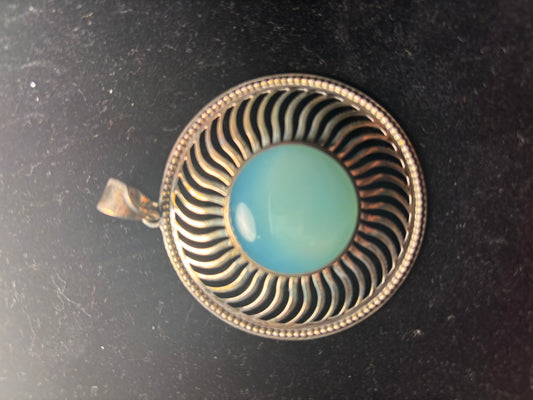 Doug Paulus dP 925 India Sterling Silver Blue Chalcedony 2.25"D Pendant Vintage