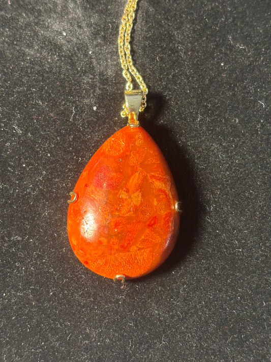 Lucas Lameth LUC Pendant Red Jasper .925 Sterling Silver Over gold Vermeil