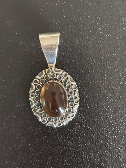DTR Jay King 925 Sterling Silver Smokey Brown Quartz Oval Dot Pendant