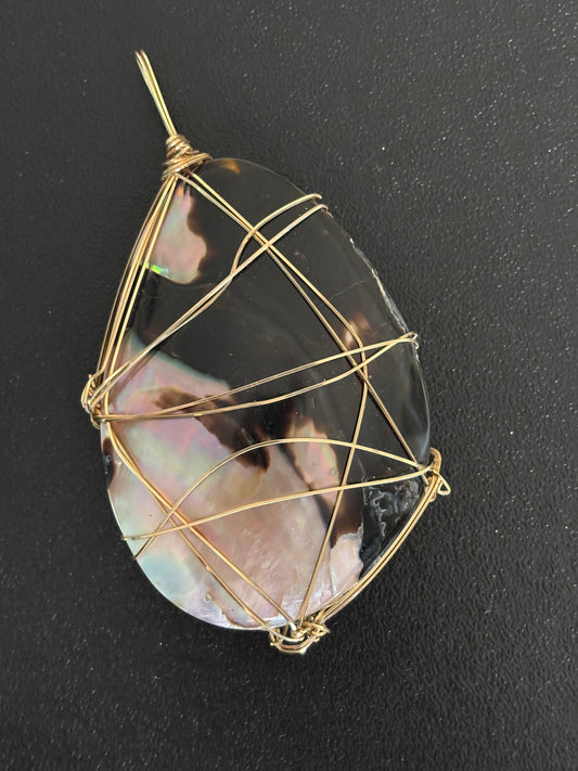 Gold Wire Wrap Shell Pendant