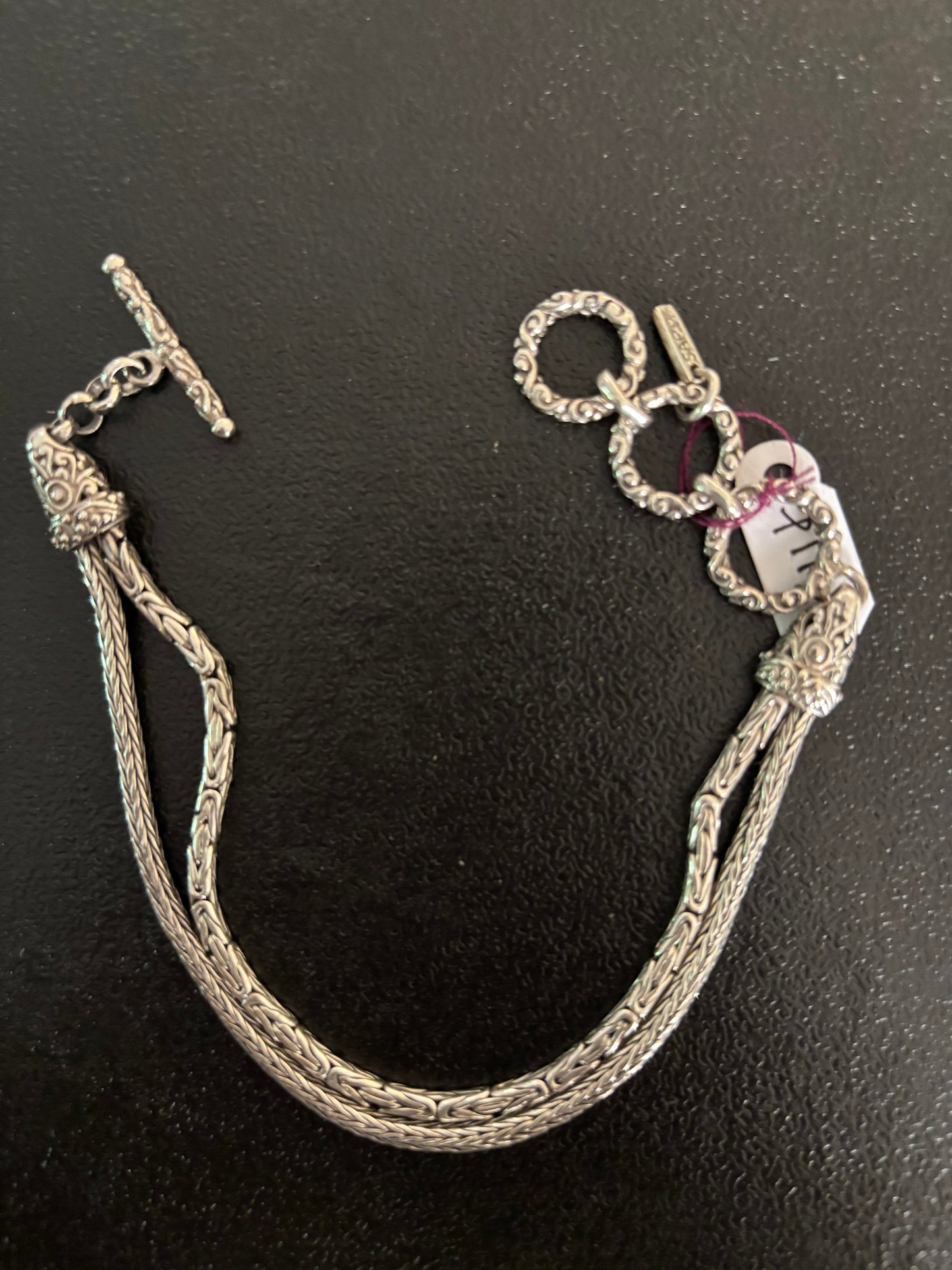 Sarda Sterling Silver Double Byzantine and Braided Band, Toggle Closure