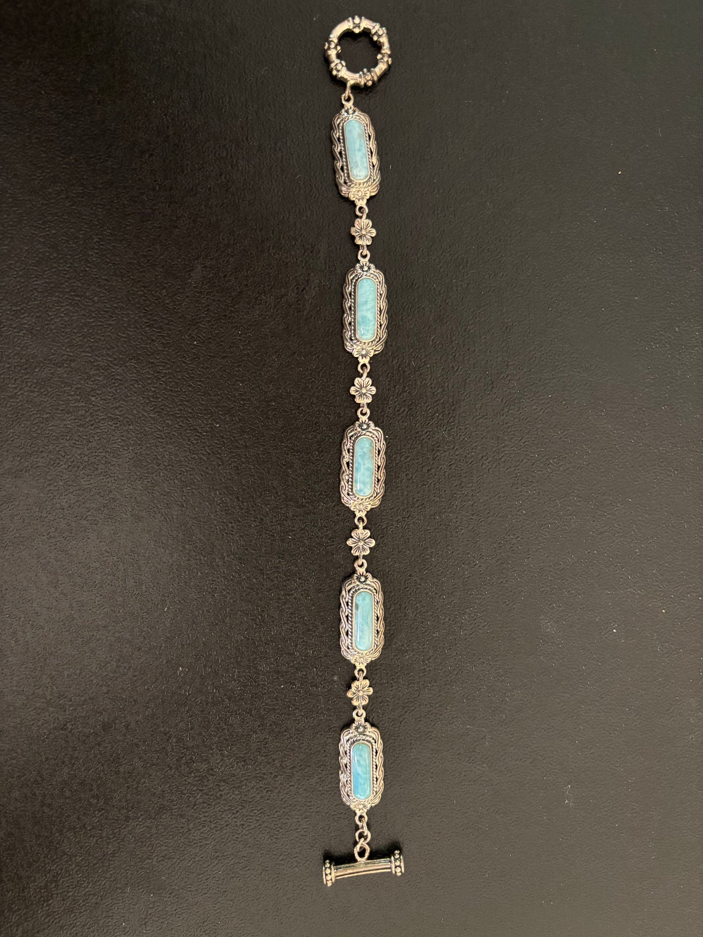 Beautiful Sterling Larimar Bracelet Toggle Clasp 7.5"