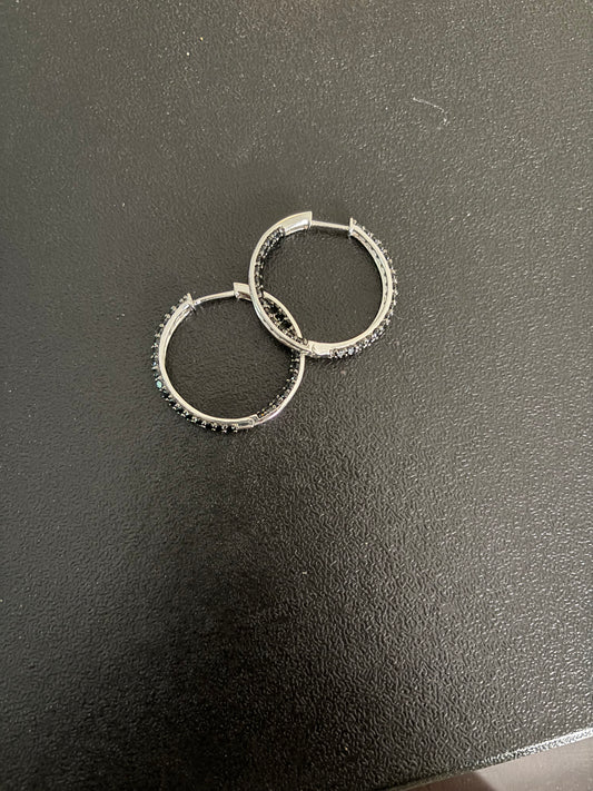 Black Spinal 4.50CTW Round, Sterling Silver Inside Out Hoop Earrings