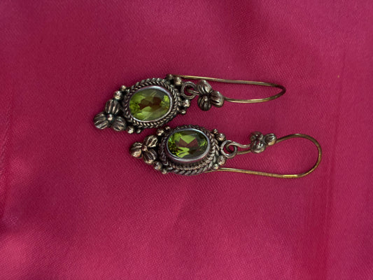 Vintage Sterling Silver Peridot Dangle Earrings