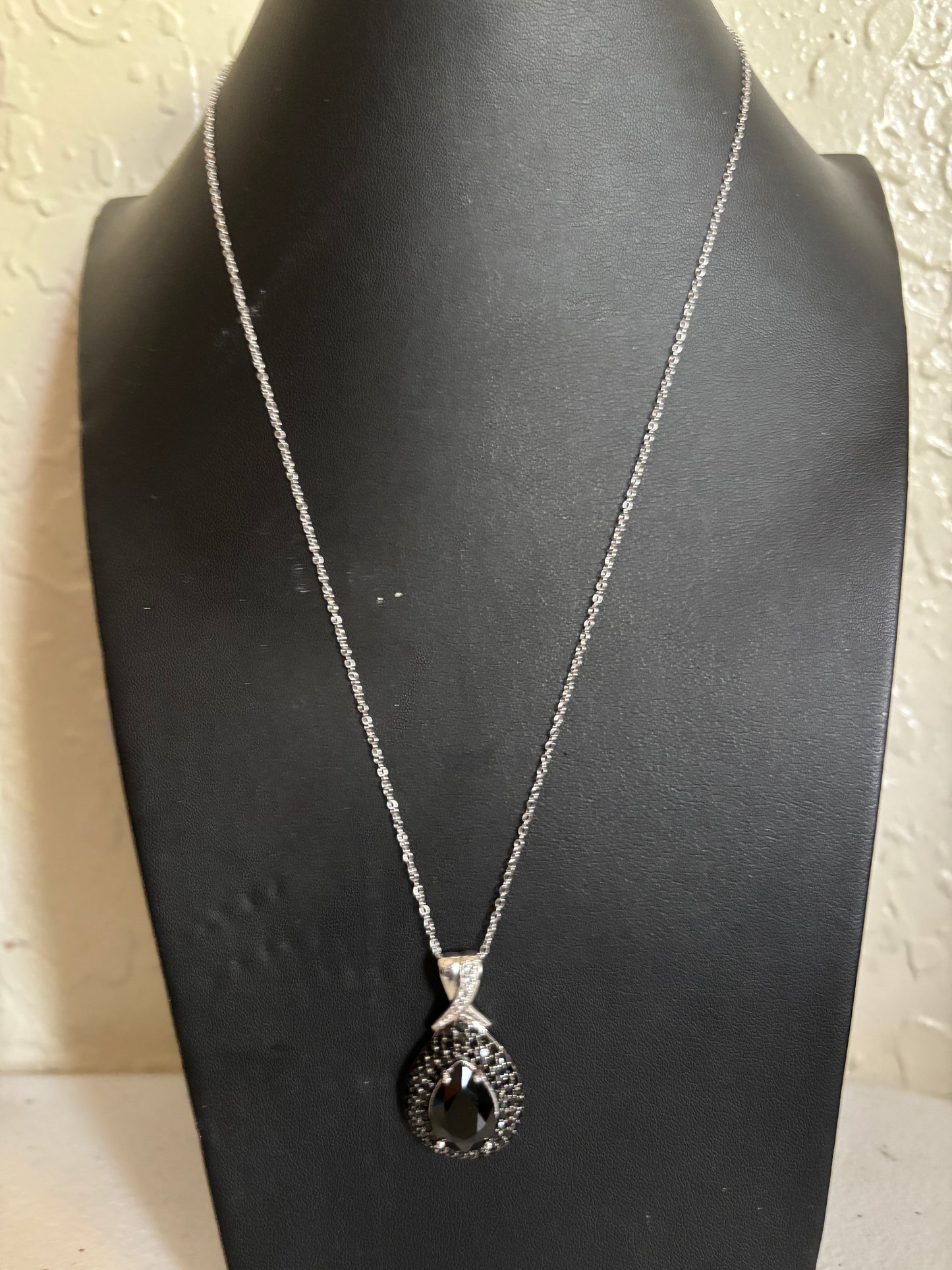 Vintage Black Spinel Diamond Sterling Silver Necklace